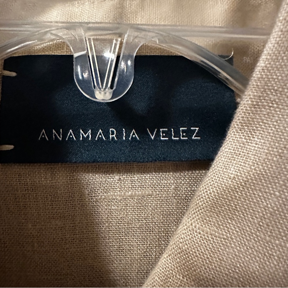 ANAMARIA VELEZ Tan Linen Ruffle Dress size Large - Picture 2 of 4